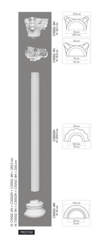 C1002-2H Ozdobná polovičná hlavicu stĺpu MARDOM DECOR d 37,5 x v 25,7 x š 20 cm