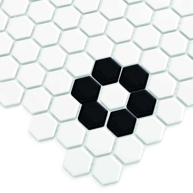 HEXAGONIC Mini Hexagon B&W Flower Keramická mozaika DUNIN (26x30cm/1ks)