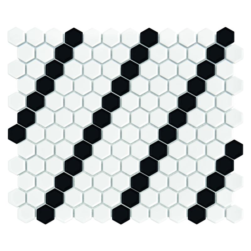 HEXAGONIC Mini Hexagon B&W Lean Keramická mozaika DUNIN (26x30cm/1ks)