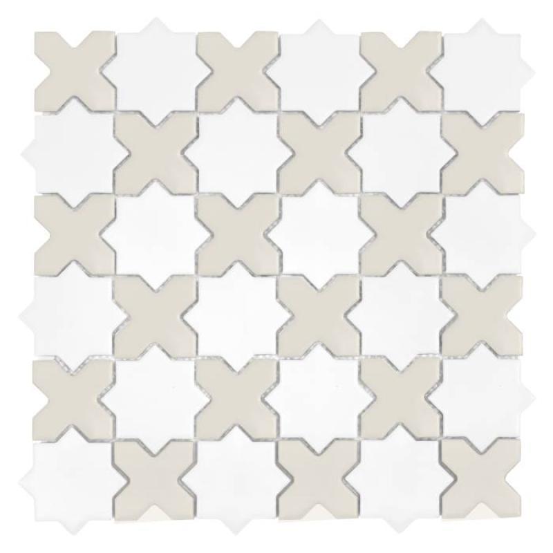 HOUSE LOVES Star&Cross White Mix matt Keramické mozaiky DUNIN (30,2x30,2cm/1ks)