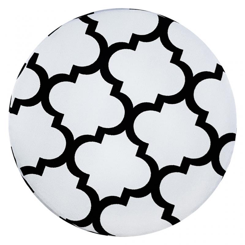 Drevená taburetka, okrúhly puf DEKORIKO, bielo-čierny vzor MAROCKÁ ĎATELINA