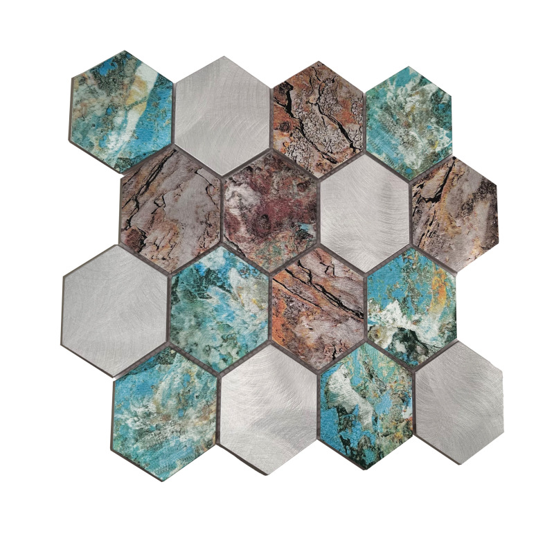 METALLIC Allumi Hexagon Patina 73 Kovové mozaiky DUNIN (26x30cm/1ks) 3
