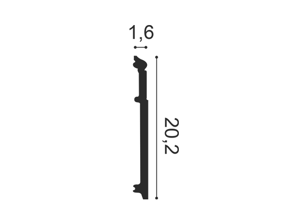 SX156 Podlahová lišta ORAC DECOR d 200 x š 1,6 x v 20,2 cm 1