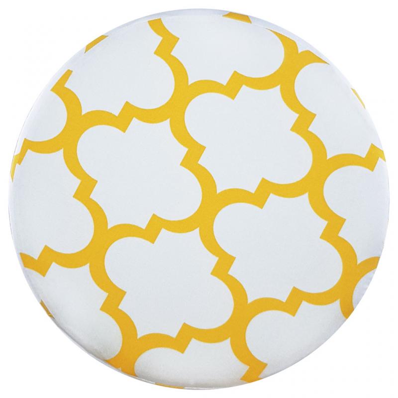 Drevená taburetka, okrúhly puf DEKORIKO, bielo-žltý vzor MAROCKÁ ĎATELINA