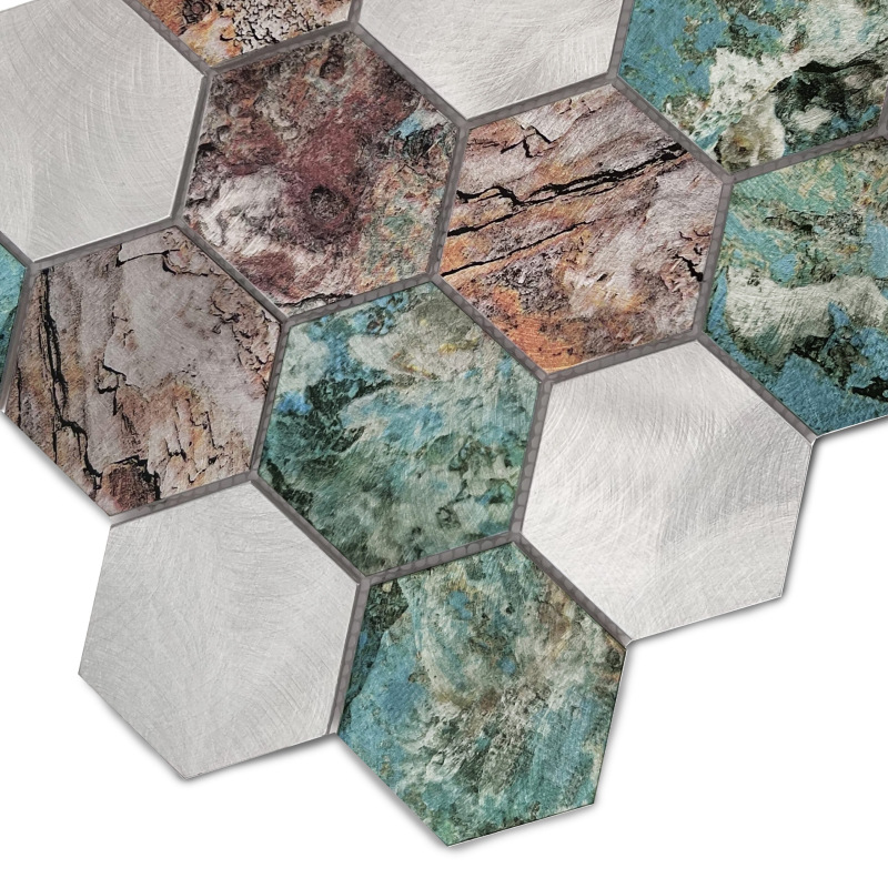 METALLIC Allumi Hexagon Patina 73 Kovové mozaiky DUNIN (26x30cm/1ks)