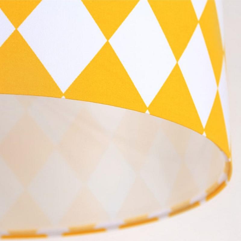 Žlto-biela závesná lampa s velúrovým tienidlom DEKORIKO