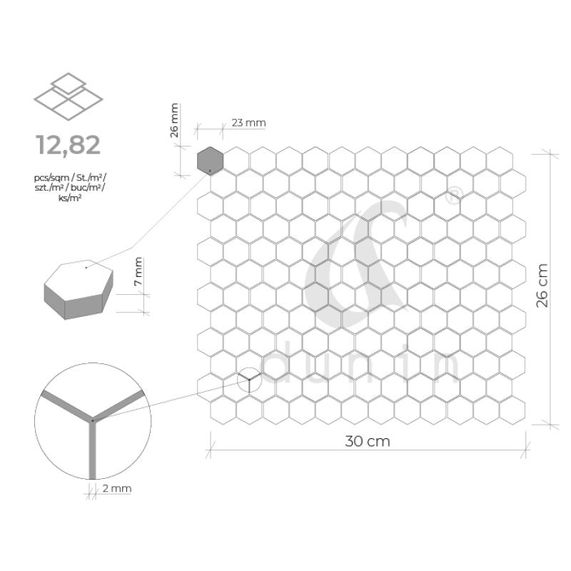HEXAGONIC Mini Hexagon B&W Snow Keramická mozaika DUNIN (26x30cm/1ks)