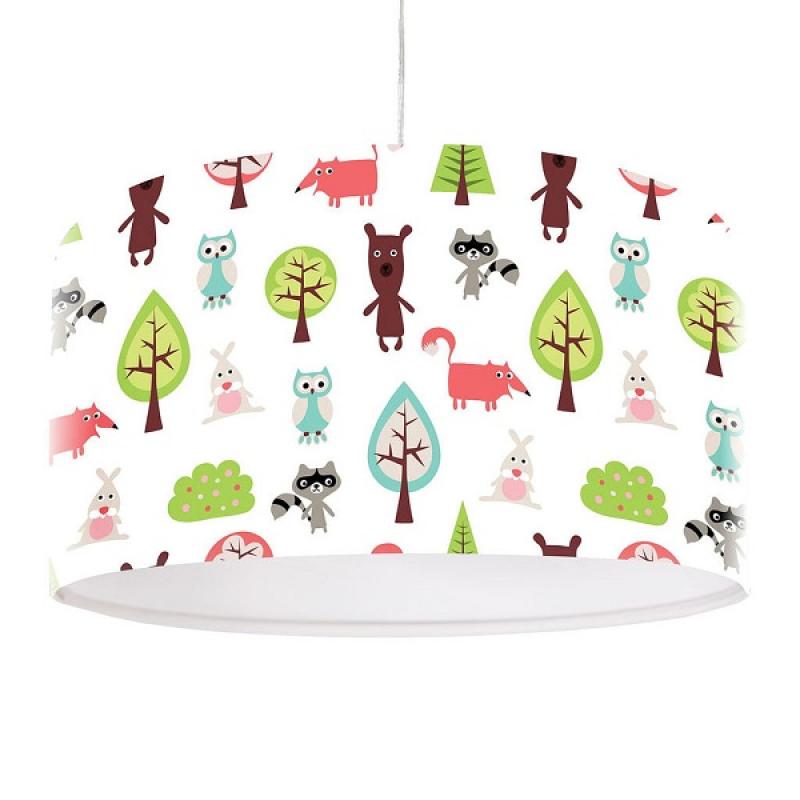 Lampa s latexovým tienidlom s lesnými zvieratkami a rastlinami LESNÍ PRIATELIA DEKORIKO