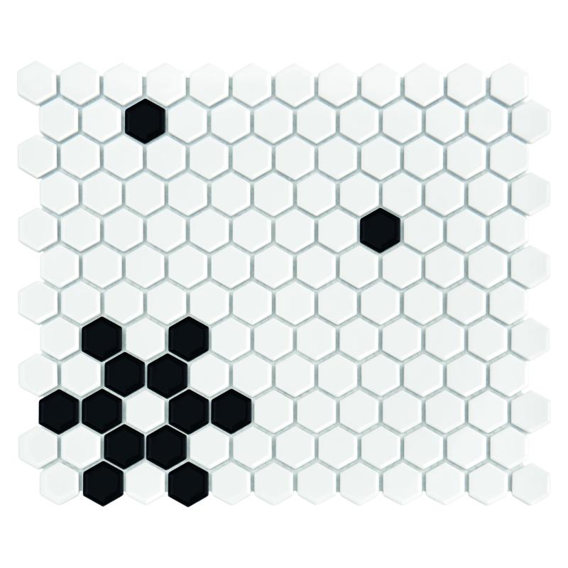 HEXAGONIC Mini Hexagon B&W Snow Keramická mozaika DUNIN (26x30cm/1ks)
