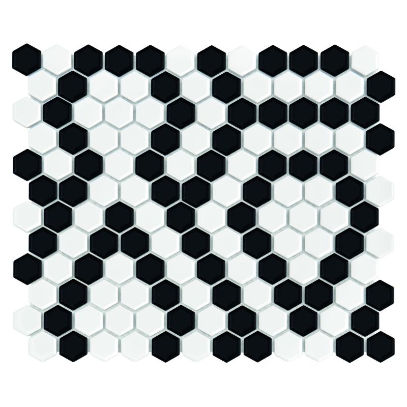 HEXAGONIC Mini Hexagon B&W Lace Premium matt Keramická mozaika DUNIN (26x30cm/1ks)