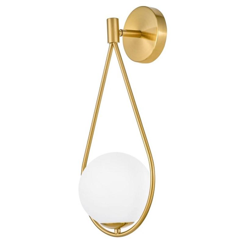Dizajnová nástenná lampa FORNERI D15 sklenené tienidlo biela guľa, farba mosadze, DEKORIKO