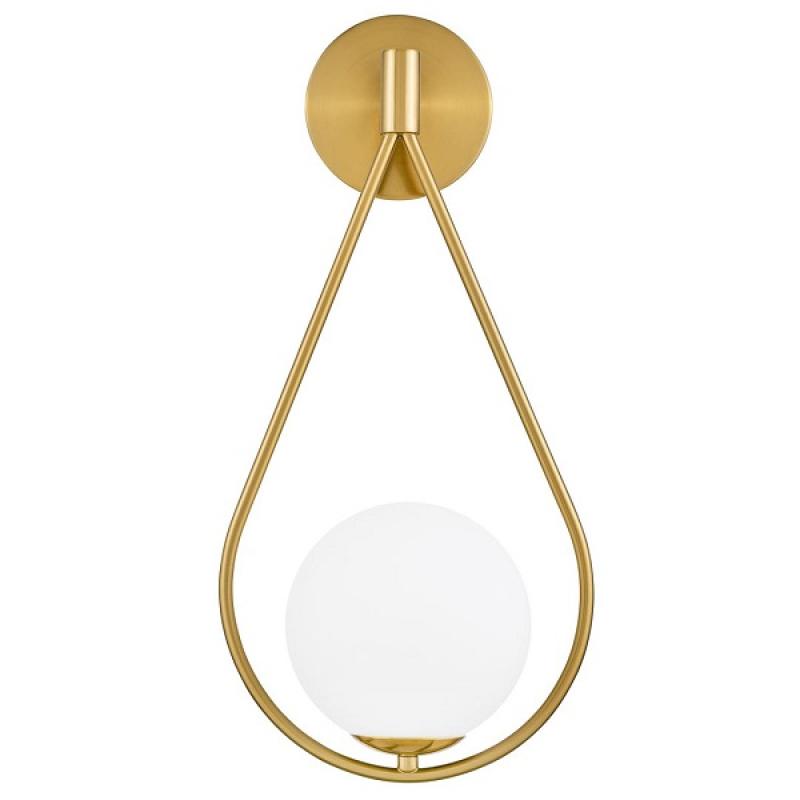 Dizajnová nástenná lampa FORNERI D15 sklenené tienidlo biela guľa, farba mosadze, DEKORIKO