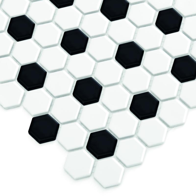 HEXAGONIC Mini Hexagon B&W Mix Premium matt Keramická mozaika DUNIN (26x30cm/1ks)