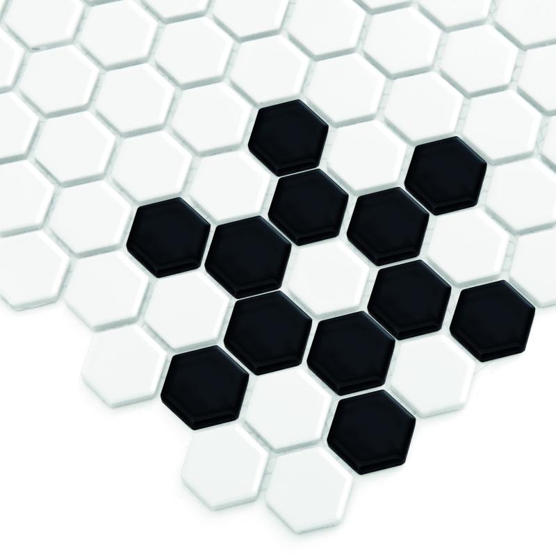 HEXAGONIC Mini Hexagon B&W Snow Premium matt Keramická mozaika DUNIN (26x30cm/1ks)