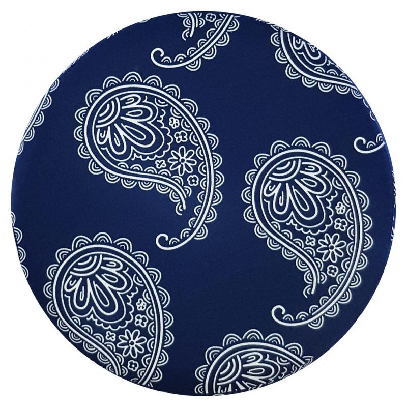 Drevená taburetka, okrúhly puf DEKORIKO, modrý indický vzor PAISLEY