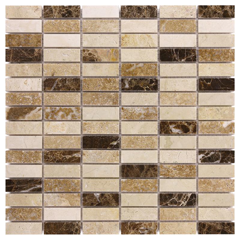 TRAVERTINE + EMPERADOR Emperador Block Mix 48 Kameninové mozaiky DUNIN (30,5x30,5cm/1ks)