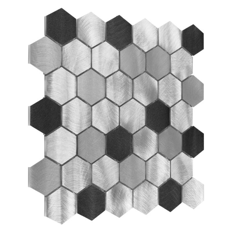 METALLIC Allumi Grey Hexagon MIX 48 Kovová mozaika DUNIN (30x30cm/1ks)
