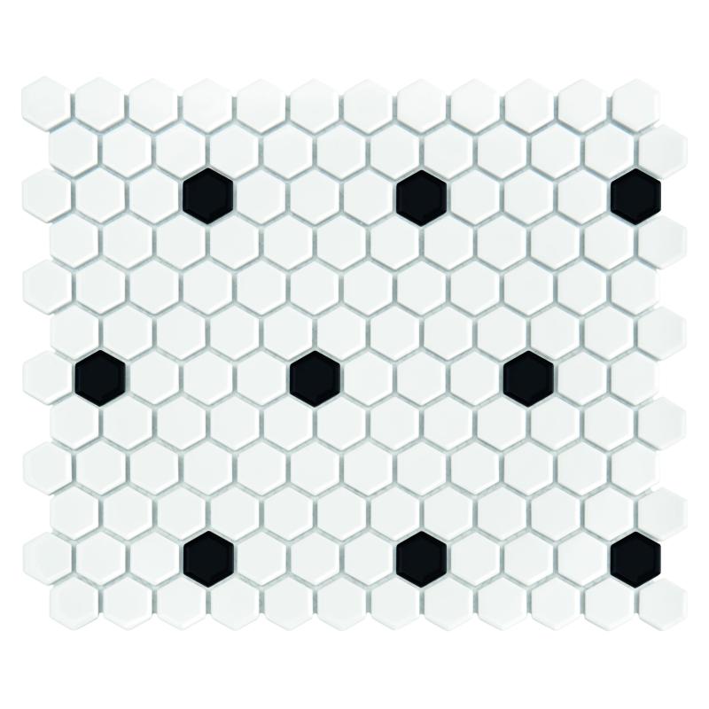 HEXAGONIC Mini Hexagon B&W Spot Premium matt Keramická mozaika DUNIN (26x30cm/1ks)