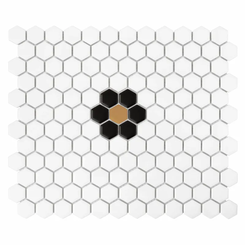 HOUSE LOVES Mini Hexagon Daisy Black matt Gresové mozaiky DUNIN (30x26cm/1ks)