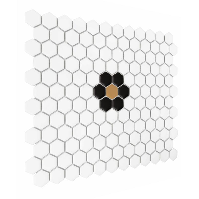 HOUSE LOVES Mini Hexagon Daisy Black matt Gresové mozaiky DUNIN (30x26cm/1ks)