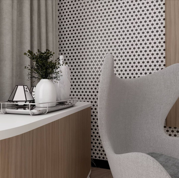 HEXAGONIC Mini Hexagon B&W Mix glossy Gresové mozaiky DUNIN (26x30cm/1ks) 3