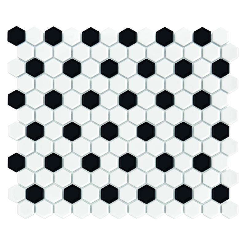 HEXAGONIC Mini Hexagon B&W Mix Keramická mozaika DUNIN (26x30cm/1ks)