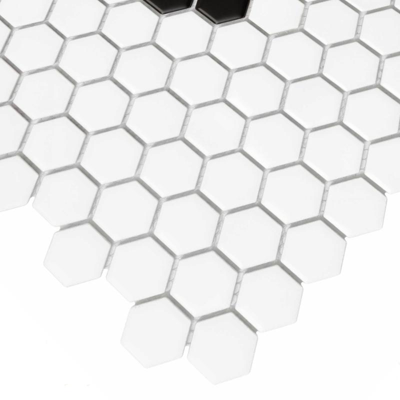 HOUSE LOVES Mini Hexagon Daisy Black matt Gresové mozaiky DUNIN (30x26cm/1ks)