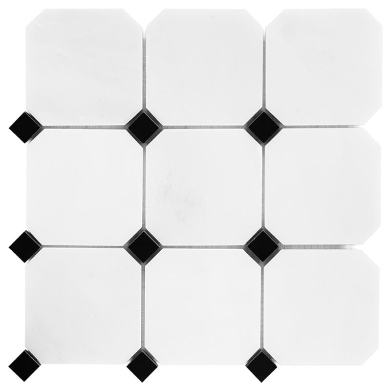 BLACK & WHITE Pure B&W Octagon 100 Mramorové mozaiky DUNIN (30,5x30,5cm/1ks)