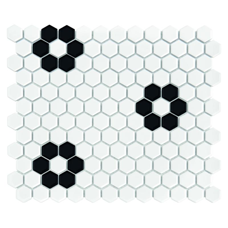 HEXAGONIC Mini Hexagon B&W Flower Premium matt Keramická mozaika DUNIN (26x30cm/1ks)