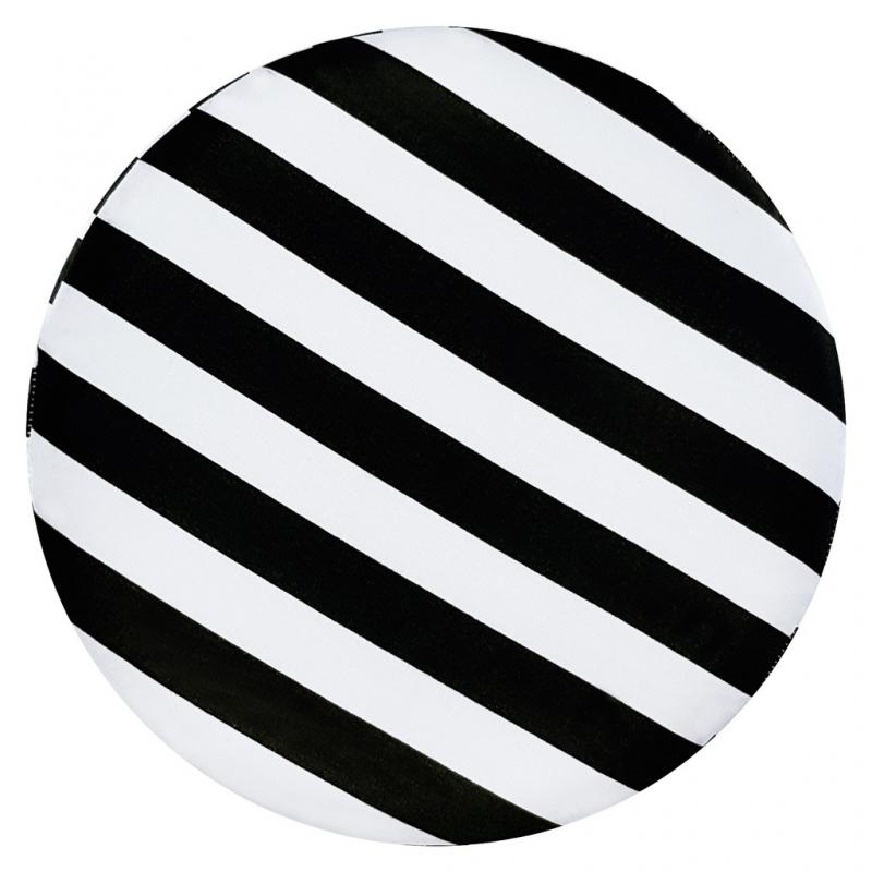 Drevená taburetka, okrúhly puf DEKORIKO, bielo-čierny vzor PRUHY