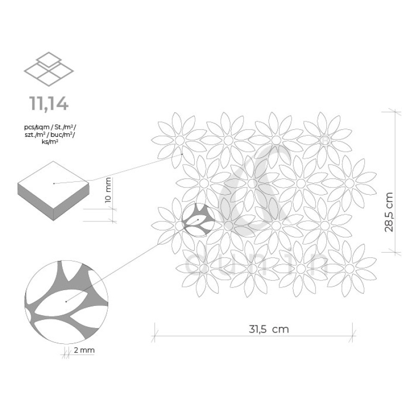 MANORIAL Carrara White Bloom Mramorové mozaiky DUNIN (31,5x28,5x1cm/1ks) 8