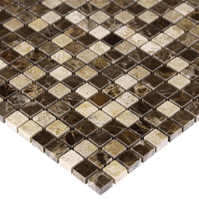 TRAVERTINE + EMPERADOR Emperador Mix 15 Mramorové mozaiky DUNIN (30,5x30,5cm/1ks)